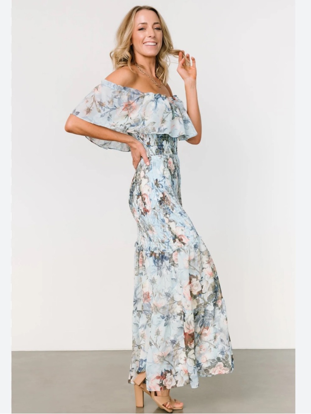 Baltic Born NWT Amalfi Floral Smocked Off The Shoulder Tiered Maxi Dress Large